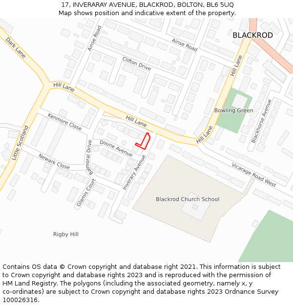 17, INVERARAY AVENUE, BLACKROD, BOLTON, BL6 5UQ: Location map and indicative extent of plot