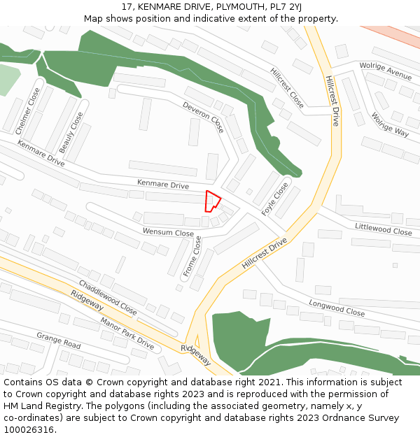 17, KENMARE DRIVE, PLYMOUTH, PL7 2YJ: Location map and indicative extent of plot