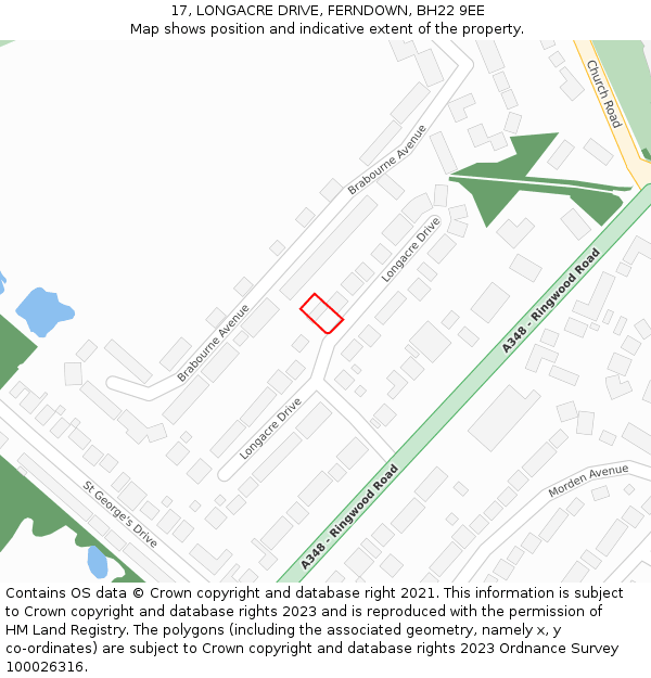 17, LONGACRE DRIVE, FERNDOWN, BH22 9EE: Location map and indicative extent of plot