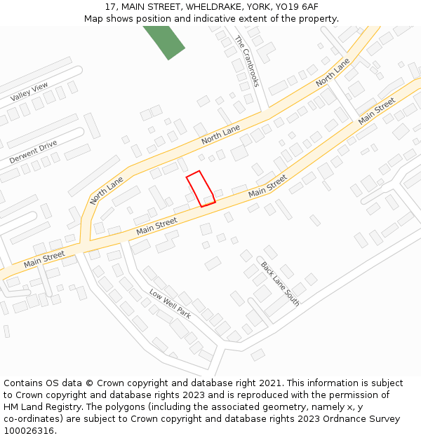 17, MAIN STREET, WHELDRAKE, YORK, YO19 6AF: Location map and indicative extent of plot