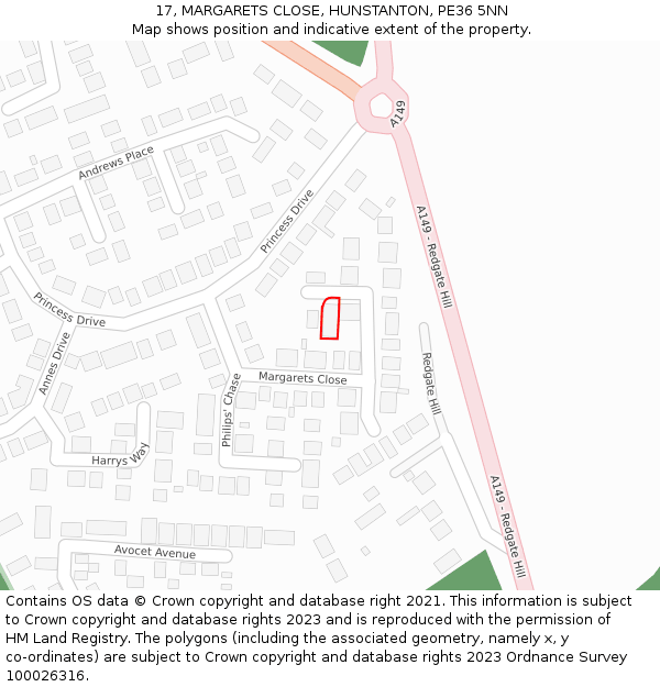 17, MARGARETS CLOSE, HUNSTANTON, PE36 5NN: Location map and indicative extent of plot