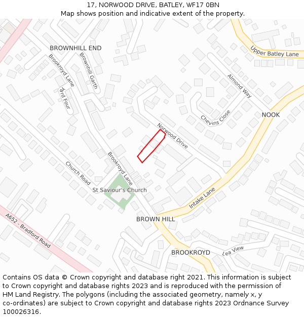 17, NORWOOD DRIVE, BATLEY, WF17 0BN: Location map and indicative extent of plot