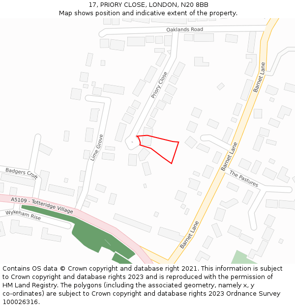 17, PRIORY CLOSE, LONDON, N20 8BB: Location map and indicative extent of plot