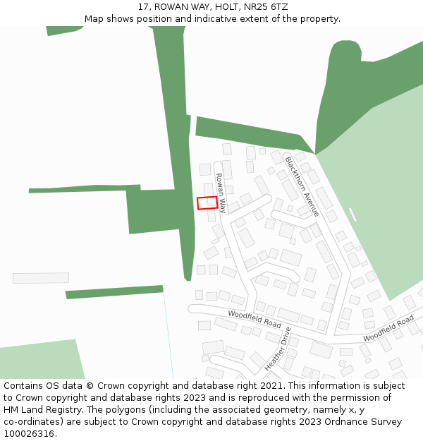 17, ROWAN WAY, HOLT, NR25 6TZ: Location map and indicative extent of plot