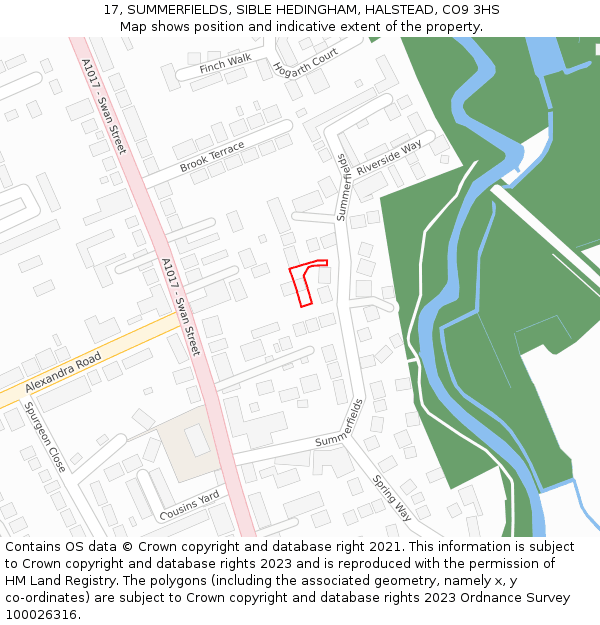 17, SUMMERFIELDS, SIBLE HEDINGHAM, HALSTEAD, CO9 3HS: Location map and indicative extent of plot