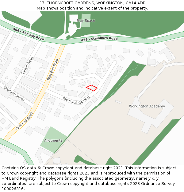 17, THORNCROFT GARDENS, WORKINGTON, CA14 4DP: Location map and indicative extent of plot