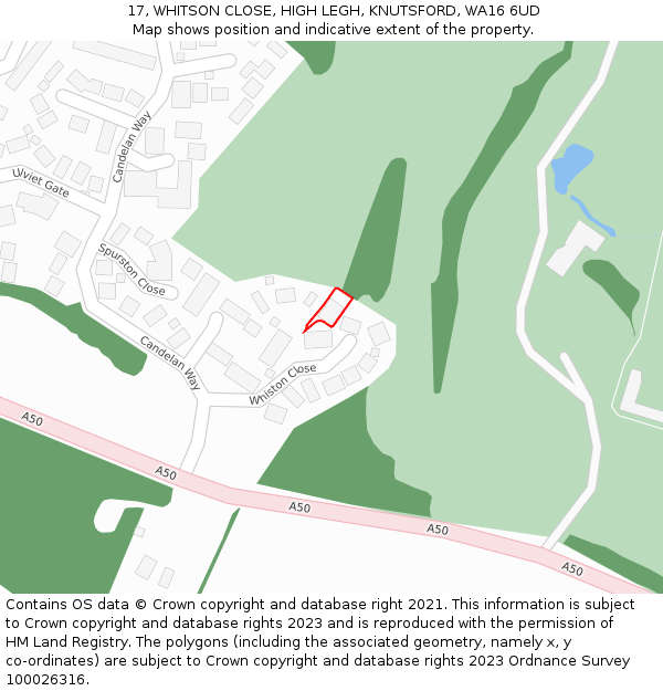 17, WHITSON CLOSE, HIGH LEGH, KNUTSFORD, WA16 6UD: Location map and indicative extent of plot