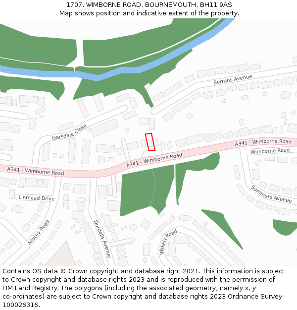 1707, WIMBORNE ROAD, BOURNEMOUTH, BH11 9AS: Location map and indicative extent of plot