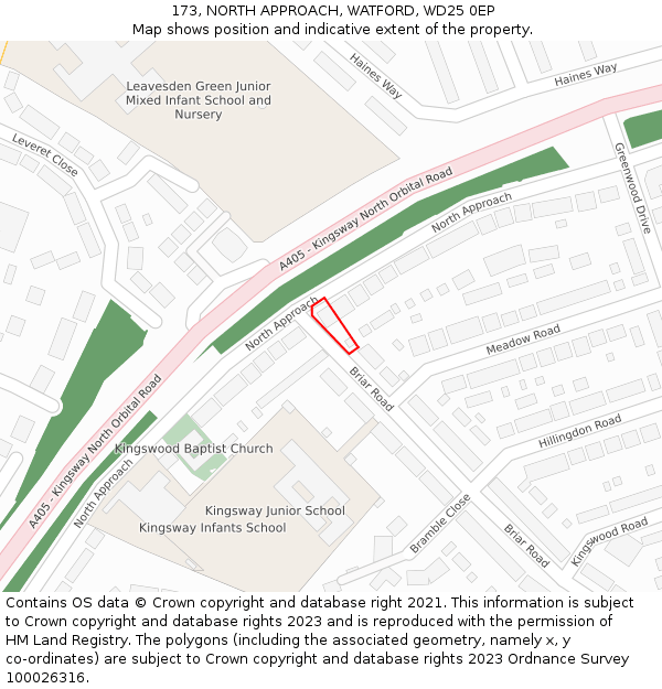 173, NORTH APPROACH, WATFORD, WD25 0EP: Location map and indicative extent of plot