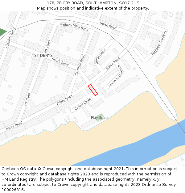 178, PRIORY ROAD, SOUTHAMPTON, SO17 2HS: Location map and indicative extent of plot