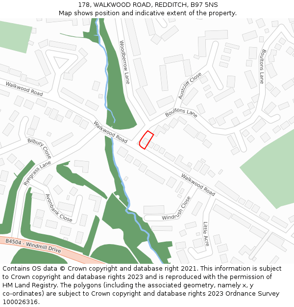 178, WALKWOOD ROAD, REDDITCH, B97 5NS: Location map and indicative extent of plot