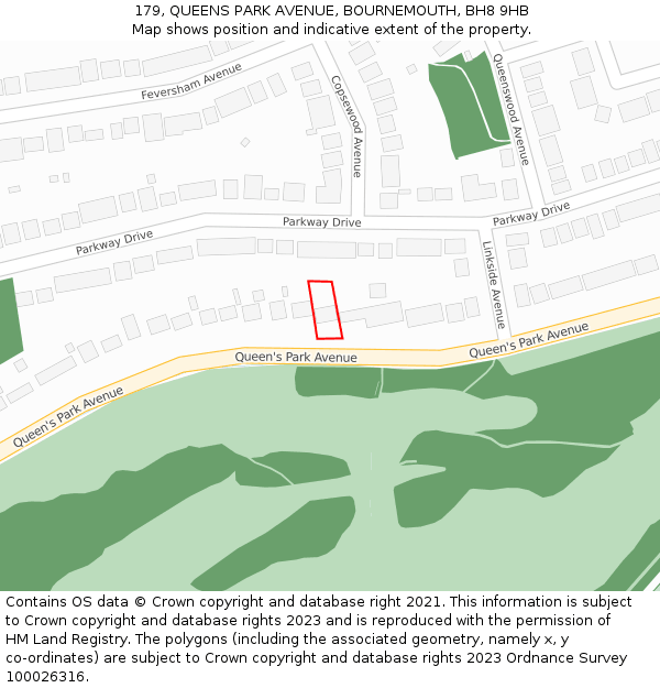 179, QUEENS PARK AVENUE, BOURNEMOUTH, BH8 9HB: Location map and indicative extent of plot