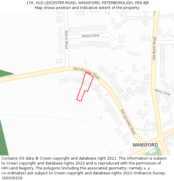 17A, OLD LEICESTER ROAD, WANSFORD, PETERBOROUGH, PE8 6JR: Location map and indicative extent of plot