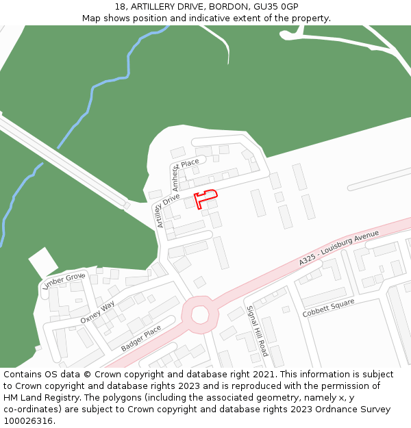 18, ARTILLERY DRIVE, BORDON, GU35 0GP: Location map and indicative extent of plot