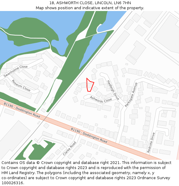 18, ASHWORTH CLOSE, LINCOLN, LN6 7HN: Location map and indicative extent of plot