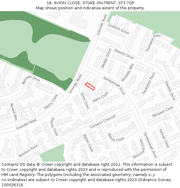 18, AVION CLOSE, STOKE-ON-TRENT, ST3 7QP: Location map and indicative extent of plot