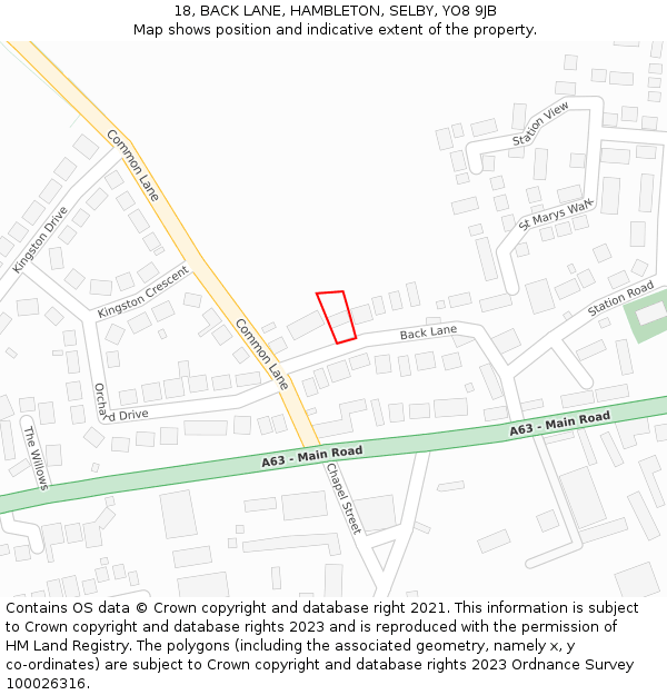 18, BACK LANE, HAMBLETON, SELBY, YO8 9JB: Location map and indicative extent of plot