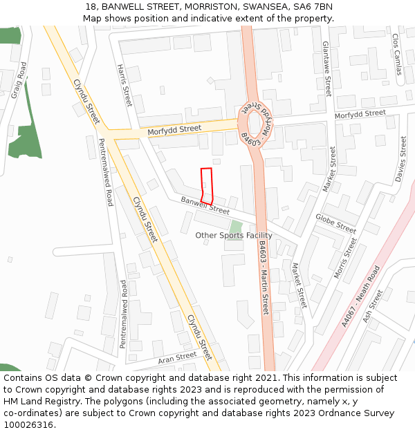 18, BANWELL STREET, MORRISTON, SWANSEA, SA6 7BN: Location map and indicative extent of plot