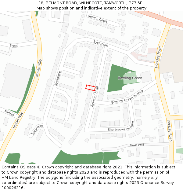 18, BELMONT ROAD, WILNECOTE, TAMWORTH, B77 5EH: Location map and indicative extent of plot