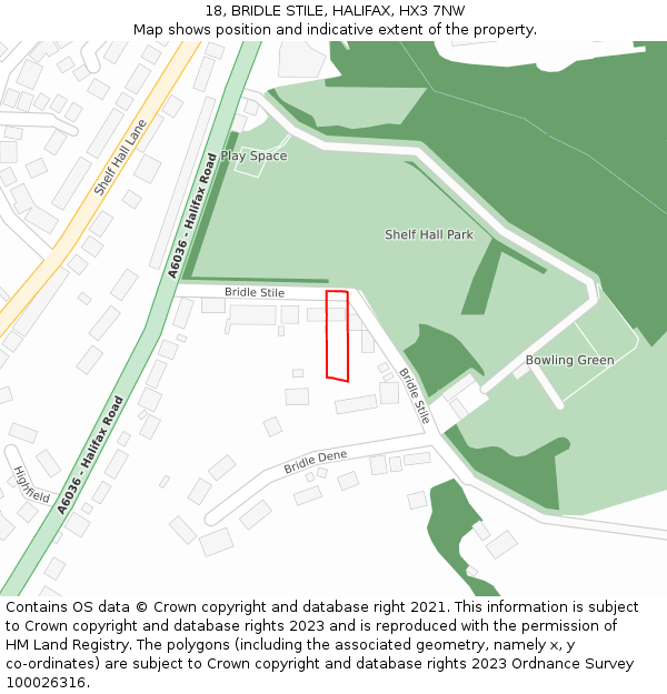 18, BRIDLE STILE, HALIFAX, HX3 7NW: Location map and indicative extent of plot