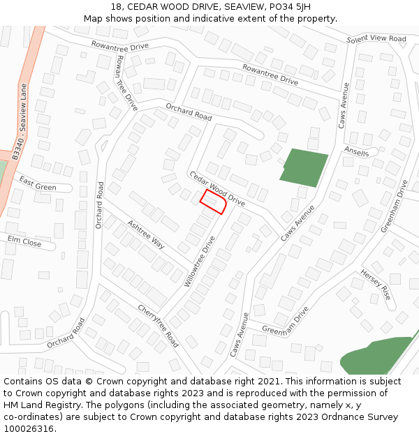 18, CEDAR WOOD DRIVE, SEAVIEW, PO34 5JH: Location map and indicative extent of plot