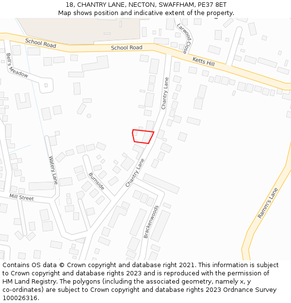 18, CHANTRY LANE, NECTON, SWAFFHAM, PE37 8ET: Location map and indicative extent of plot