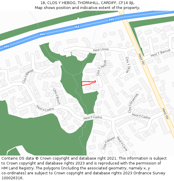 18, CLOS Y HEBOG, THORNHILL, CARDIFF, CF14 9JL: Location map and indicative extent of plot