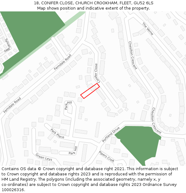 18, CONIFER CLOSE, CHURCH CROOKHAM, FLEET, GU52 6LS: Location map and indicative extent of plot