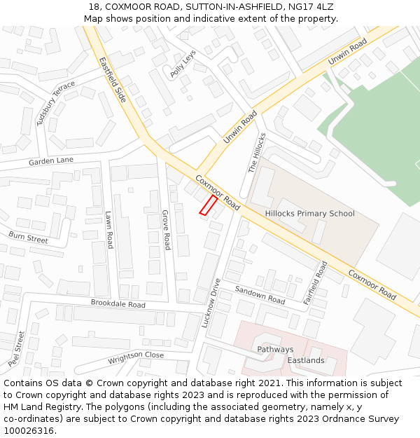 18, COXMOOR ROAD, SUTTON-IN-ASHFIELD, NG17 4LZ: Location map and indicative extent of plot