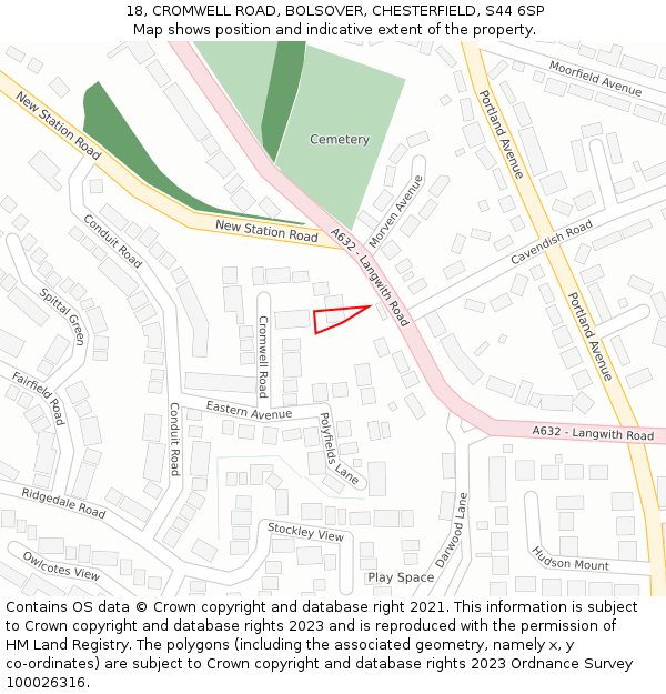 18, CROMWELL ROAD, BOLSOVER, CHESTERFIELD, S44 6SP: Location map and indicative extent of plot