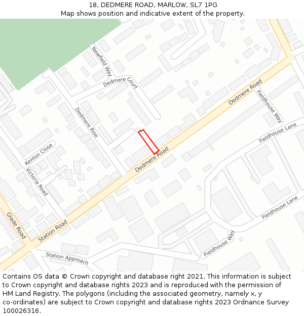 18, DEDMERE ROAD, MARLOW, SL7 1PG: Location map and indicative extent of plot