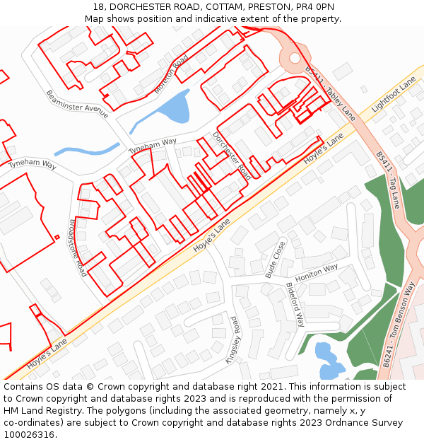 18, DORCHESTER ROAD, COTTAM, PRESTON, PR4 0PN: Location map and indicative extent of plot