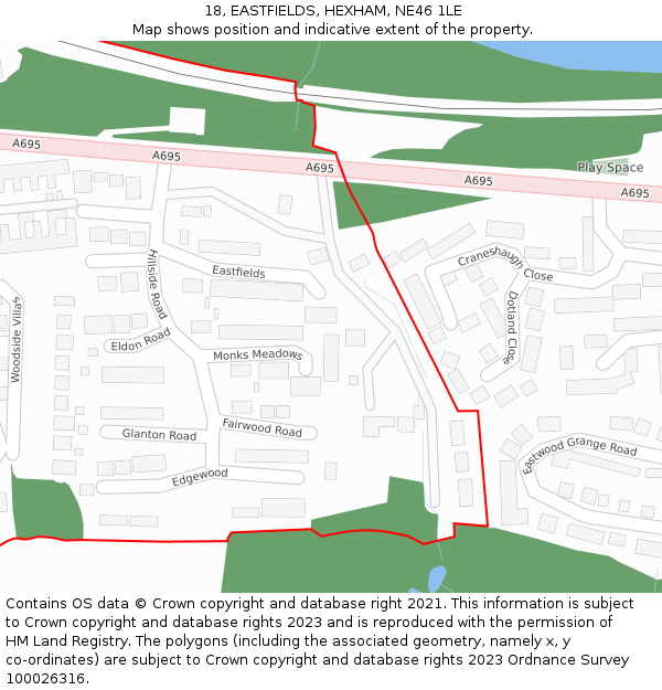 18, EASTFIELDS, HEXHAM, NE46 1LE: Location map and indicative extent of plot