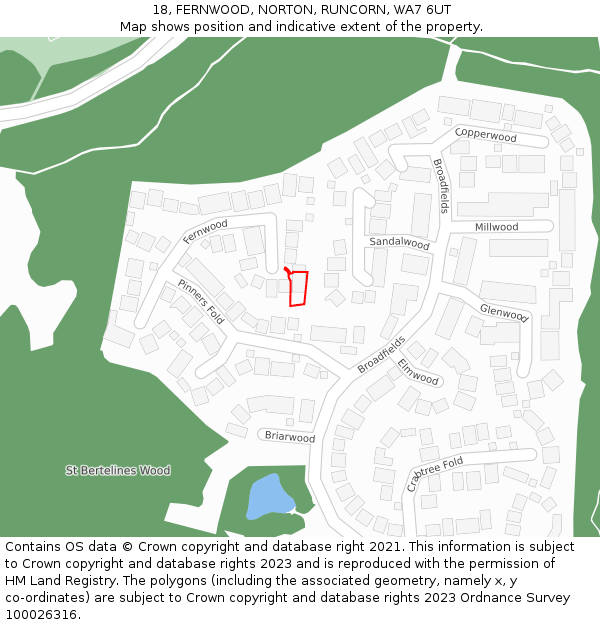 18, FERNWOOD, NORTON, RUNCORN, WA7 6UT: Location map and indicative extent of plot