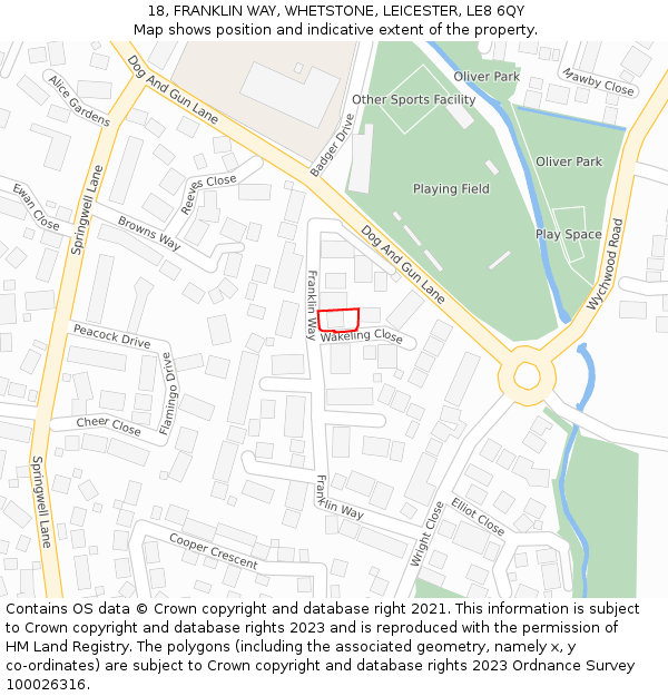 18, FRANKLIN WAY, WHETSTONE, LEICESTER, LE8 6QY: Location map and indicative extent of plot