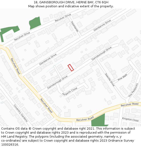 18, GAINSBOROUGH DRIVE, HERNE BAY, CT6 6QH: Location map and indicative extent of plot