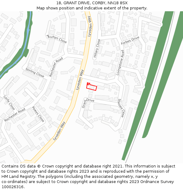 18, GRANT DRIVE, CORBY, NN18 8SX: Location map and indicative extent of plot