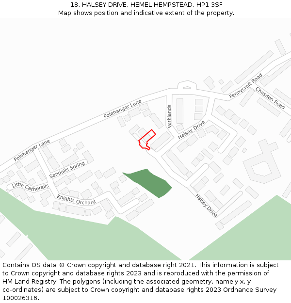 18, HALSEY DRIVE, HEMEL HEMPSTEAD, HP1 3SF: Location map and indicative extent of plot