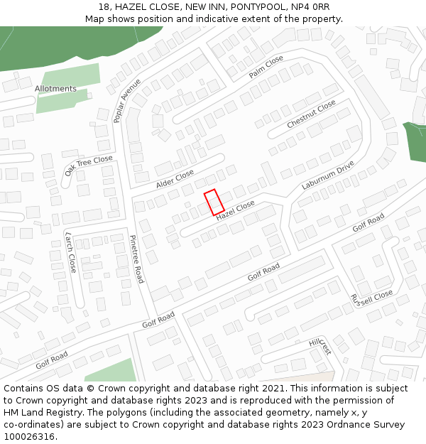 18, HAZEL CLOSE, NEW INN, PONTYPOOL, NP4 0RR: Location map and indicative extent of plot