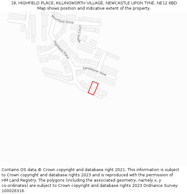 18, HIGHFIELD PLACE, KILLINGWORTH VILLAGE, NEWCASTLE UPON TYNE, NE12 6BD: Location map and indicative extent of plot