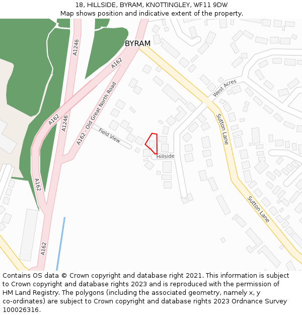 18, HILLSIDE, BYRAM, KNOTTINGLEY, WF11 9DW: Location map and indicative extent of plot