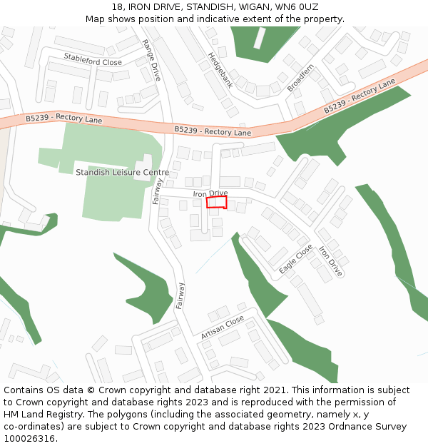 18, IRON DRIVE, STANDISH, WIGAN, WN6 0UZ: Location map and indicative extent of plot