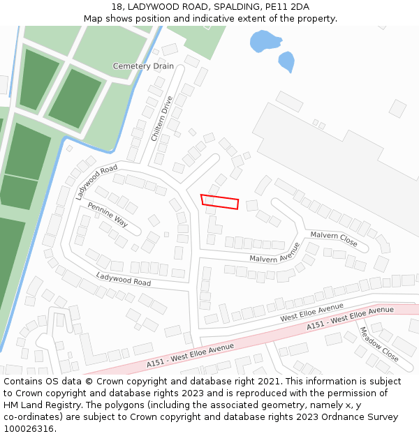 18, LADYWOOD ROAD, SPALDING, PE11 2DA: Location map and indicative extent of plot