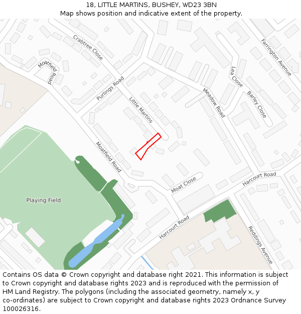 18, LITTLE MARTINS, BUSHEY, WD23 3BN: Location map and indicative extent of plot