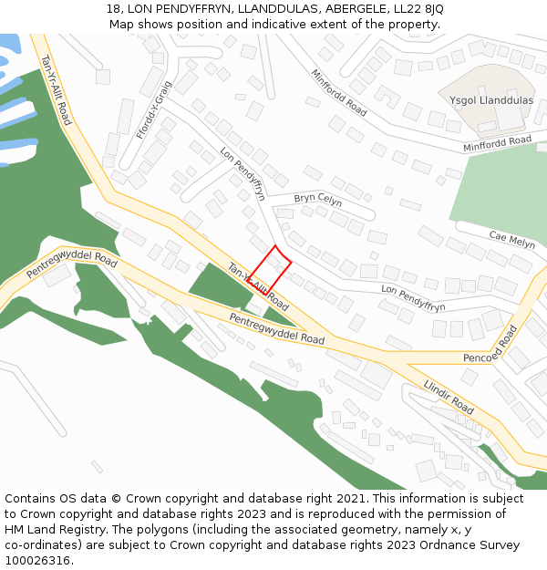 18, LON PENDYFFRYN, LLANDDULAS, ABERGELE, LL22 8JQ: Location map and indicative extent of plot