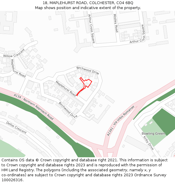 18, MAPLEHURST ROAD, COLCHESTER, CO4 6BQ: Location map and indicative extent of plot