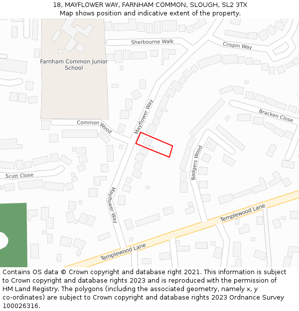 18, MAYFLOWER WAY, FARNHAM COMMON, SLOUGH, SL2 3TX: Location map and indicative extent of plot