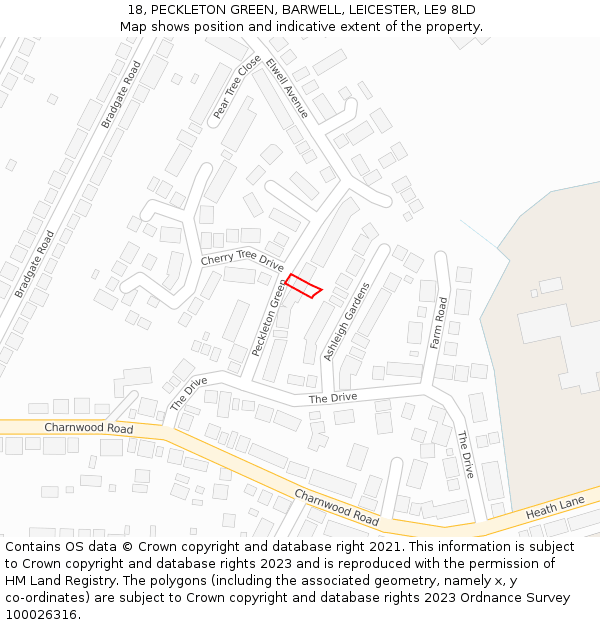 18, PECKLETON GREEN, BARWELL, LEICESTER, LE9 8LD: Location map and indicative extent of plot