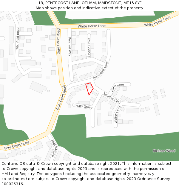 18, PENTECOST LANE, OTHAM, MAIDSTONE, ME15 8YF: Location map and indicative extent of plot