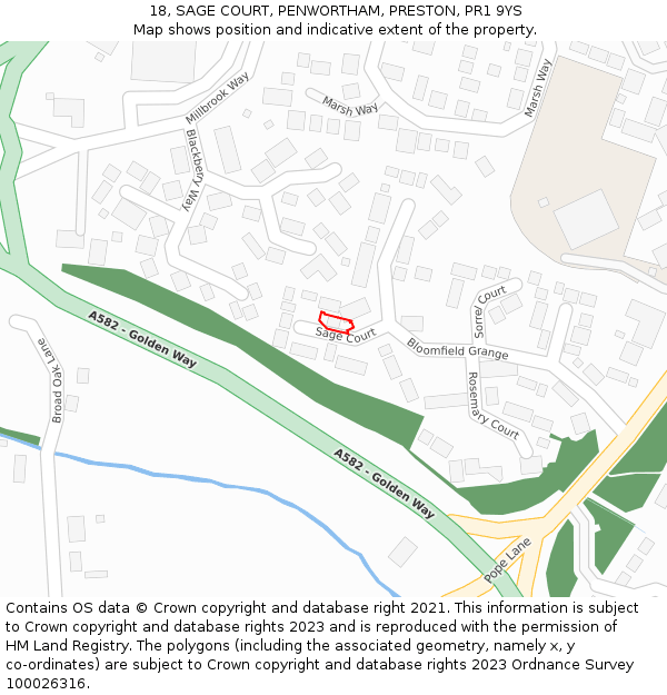 18, SAGE COURT, PENWORTHAM, PRESTON, PR1 9YS: Location map and indicative extent of plot